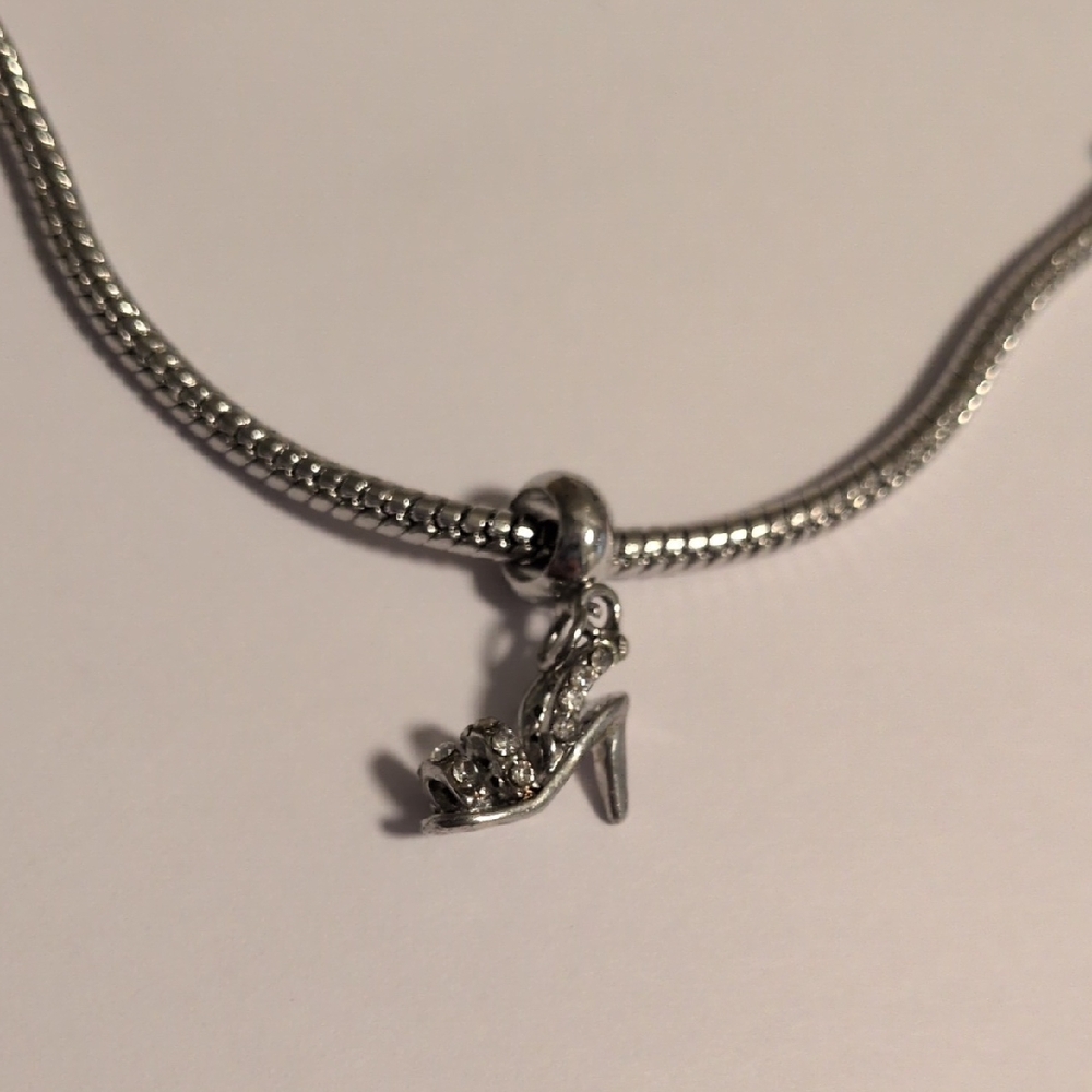 Silver Rhinestones‎ High Heel Dangle Charm for Pandora Style Bracelet